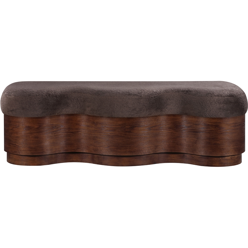 Meridian Furniture Savoy Brown Velour Fur Fabric Bench