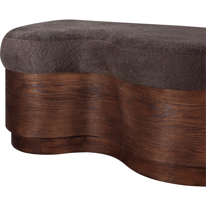 Meridian Furniture Savoy Brown Velour Fur Fabric Bench