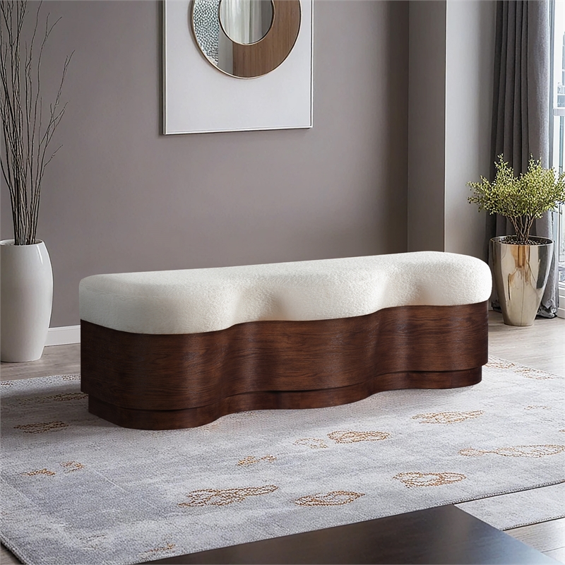 Meridian Furniture Savoy Cream Velour Fur Fabric Bench