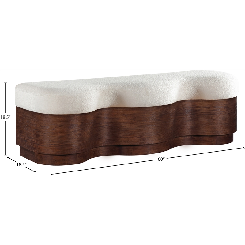 Meridian Furniture Savoy Cream Velour Fur Fabric Bench