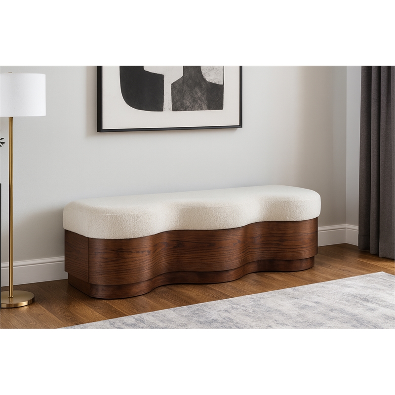 Meridian Furniture Savoy Cream Velour Fur Fabric Bench