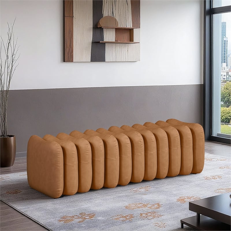 Meridian Furniture Atticus Cognac Vegan Leather Bench