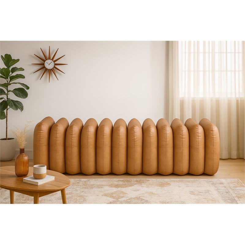 Meridian Furniture Atticus Cognac Vegan Leather Bench