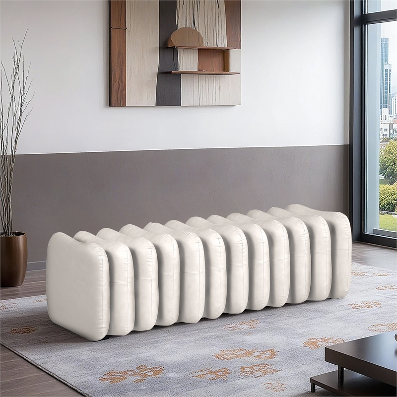 Meridian Furniture Atticus Cream Vegan Leather Bench
