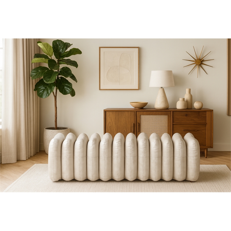 Meridian Furniture Atticus Cream Vegan Leather Bench