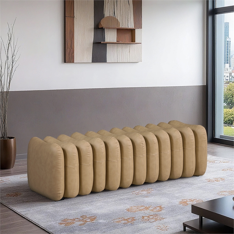 Meridian Furniture Atticus Tan Vegan Leather Bench