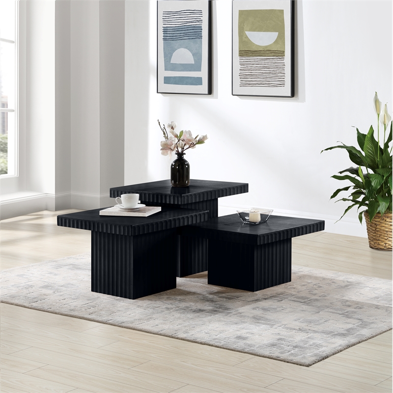 Meridian Furniture Spencer 3-Piece Black Oak Veneer Coffee Table