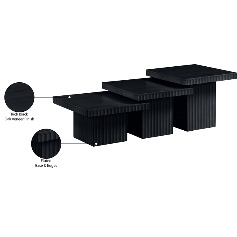 Meridian Furniture Spencer 3-Piece Black Oak Veneer Coffee Table