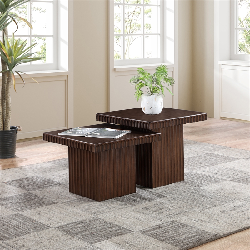 Meridian Furniture Spencer 2-Piece Brown Oak Veneer Coffee Table