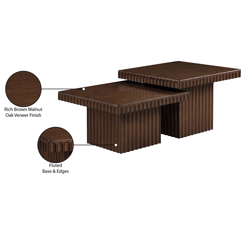 Meridian Furniture Spencer 2-Piece Brown Oak Veneer Coffee Table