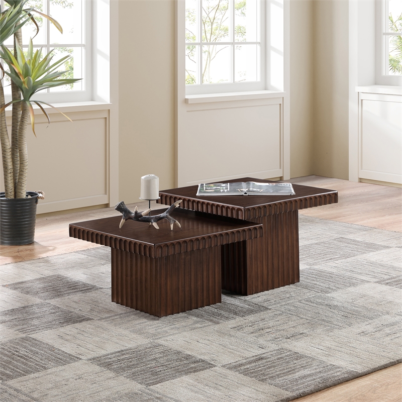 Meridian Furniture Spencer 2-Piece Brown Oak Veneer Coffee Table