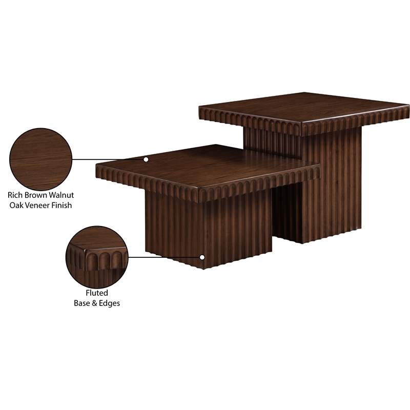 Meridian Furniture Spencer 2-Piece Brown Oak Veneer Coffee Table