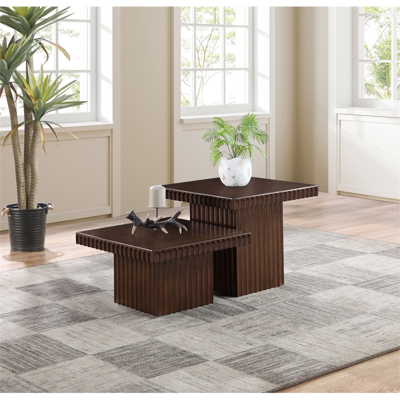 Meridian Furniture Spencer 2-Piece Brown Oak Veneer Coffee Table