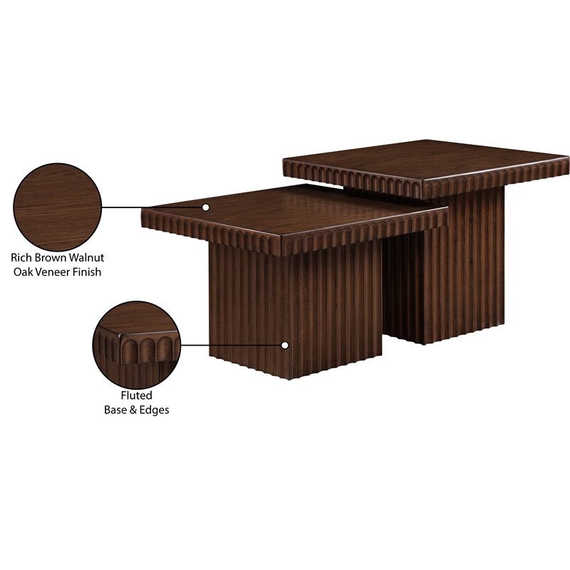 Meridian Furniture Spencer 2-Piece Brown Oak Veneer Coffee Table