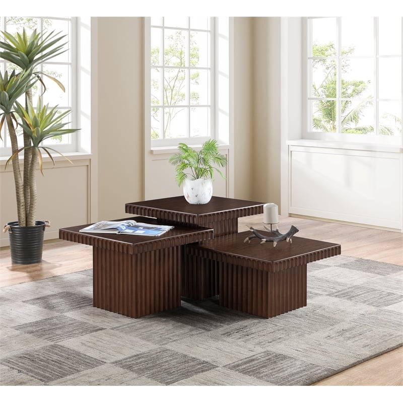 Meridian Furniture Spencer 3-Piece Brown Oak Veneer Coffee Table