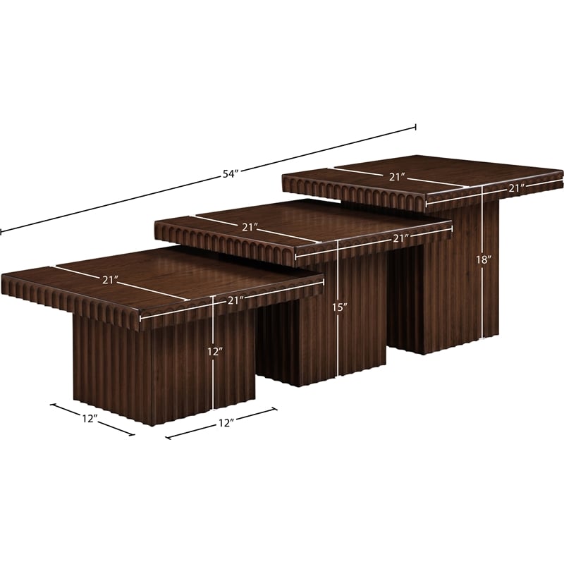 Meridian Furniture Spencer 3-Piece Brown Oak Veneer Coffee Table