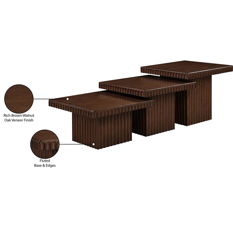 Meridian Furniture Spencer 3-Piece Brown Oak Veneer Coffee Table