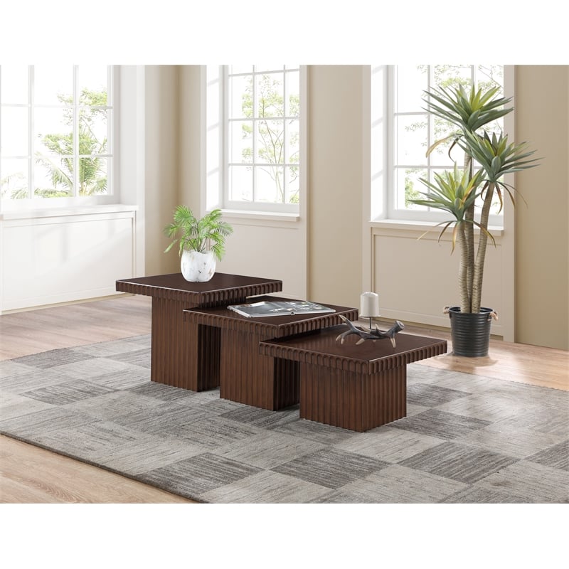 Meridian Furniture Spencer 3-Piece Brown Oak Veneer Coffee Table