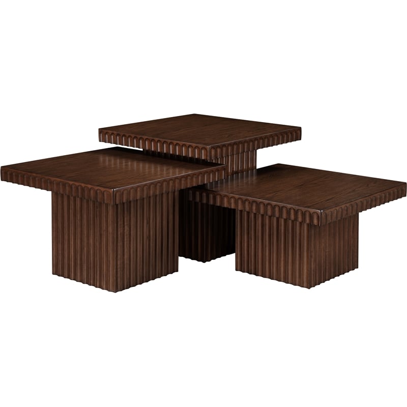 Meridian Furniture Spencer 3-Piece Brown Oak Veneer Coffee Table