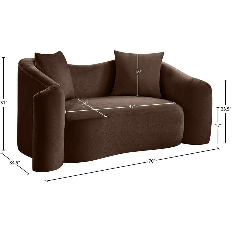 Meridian Furniture Destin Brown Velvet Loveseat