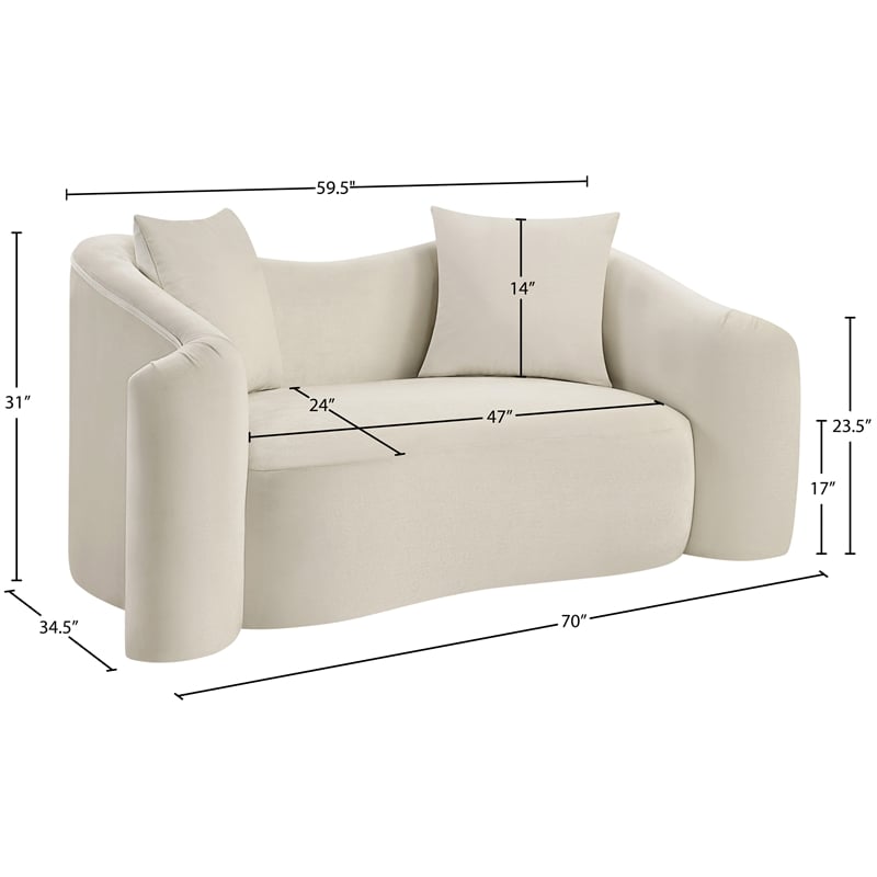Meridian Furniture Destin Cream Velvet Loveseat