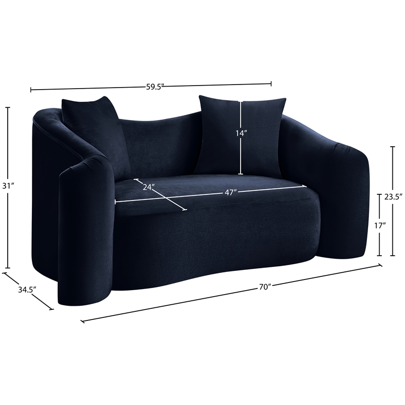 Meridian Furniture Destin Navy Velvet Loveseat