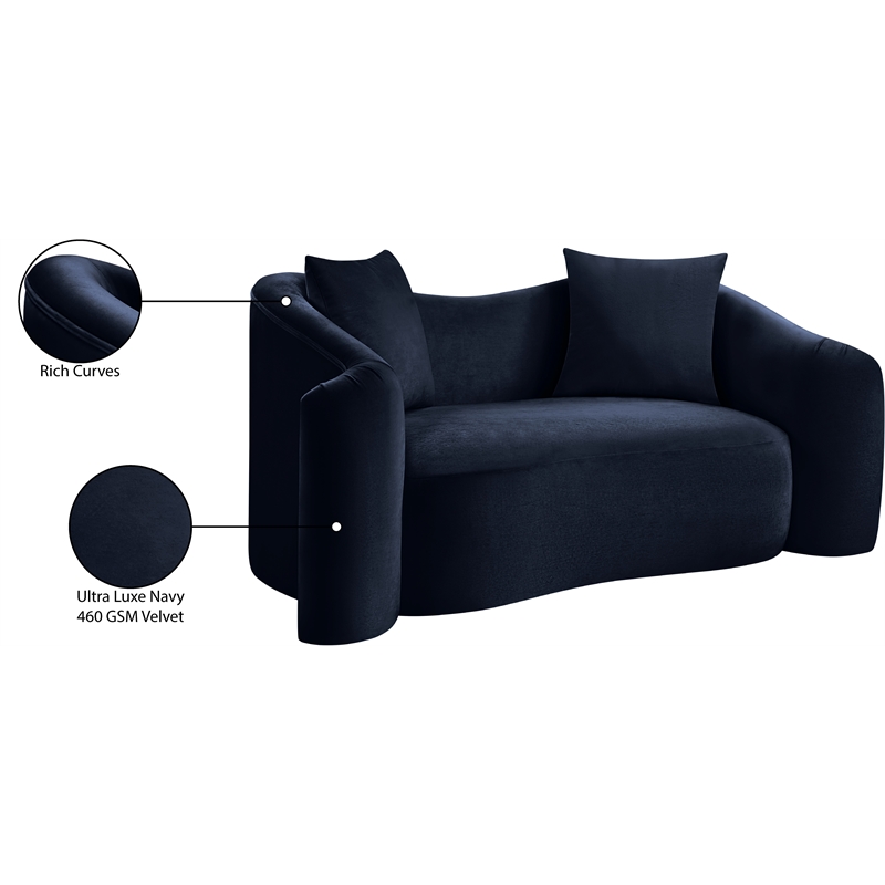 Meridian Furniture Destin Navy Velvet Loveseat