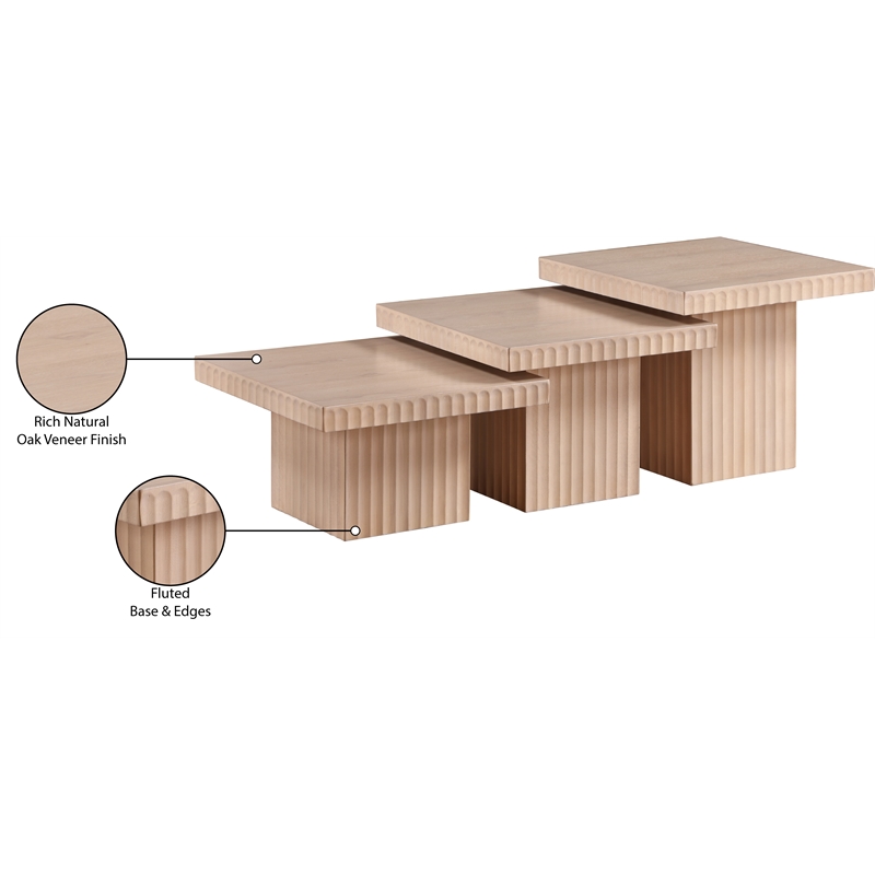 Meridian Furniture Spencer 3-Piece Natural Oak Veneer Coffee Table