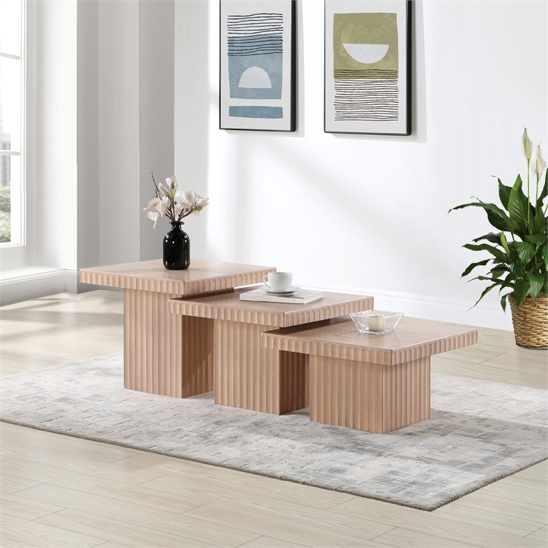 Meridian Furniture Spencer 3-Piece Natural Oak Veneer Coffee Table