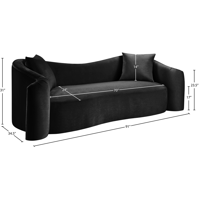 Meridian Furniture Destin Black Velvet Sofa