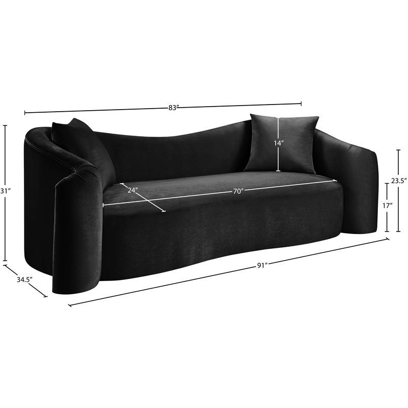 Meridian Furniture Destin Black Velvet Sofa