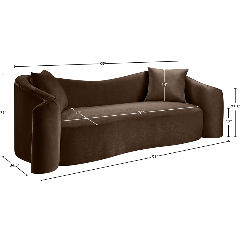 Meridian Furniture Destin Brown Velvet Sofa