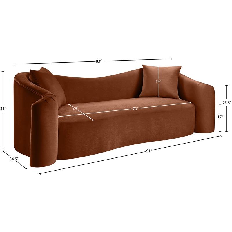 Meridian Furniture Destin Cognac Velvet Sofa
