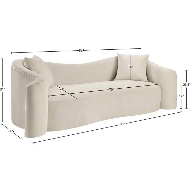 Meridian Furniture Destin Cream Velvet Sofa