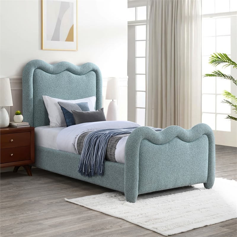 Meridian Furniture Gavin Blue Chenille Fabric Twin Bed