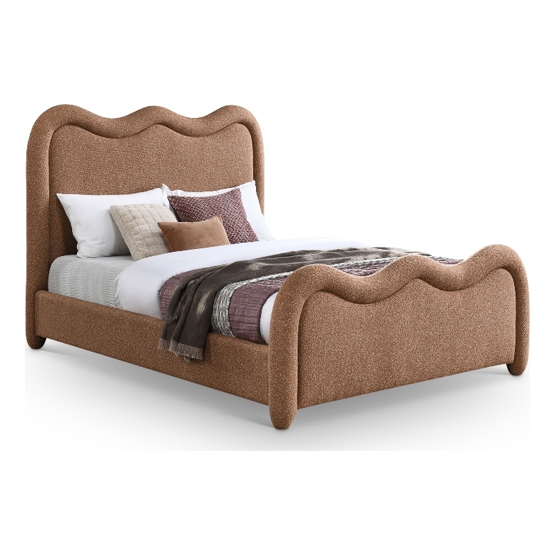 Meridian Furniture Gavin Cognac Chenille Fabric Queen Bed