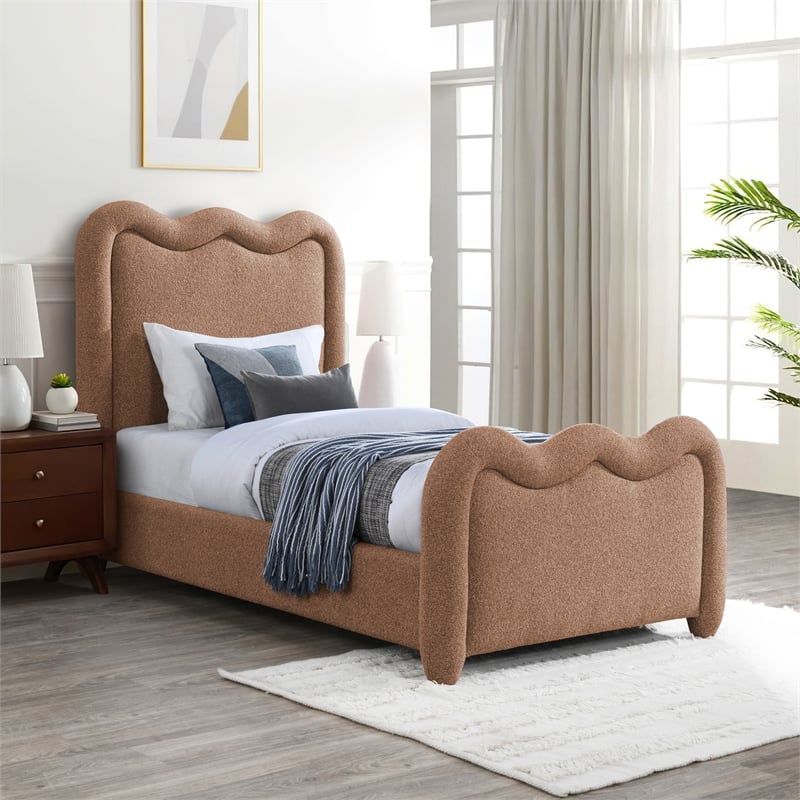 Meridian Furniture Gavin Cognac Chenille Fabric Twin Bed