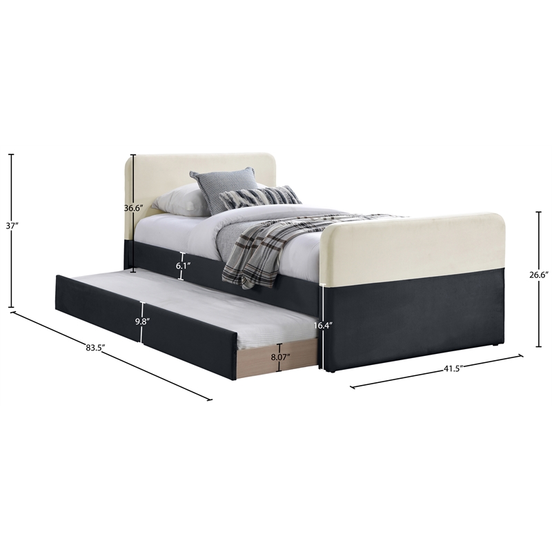Meridian Furniture Ivy Black Velvet Twin Trundle/Storage Bed