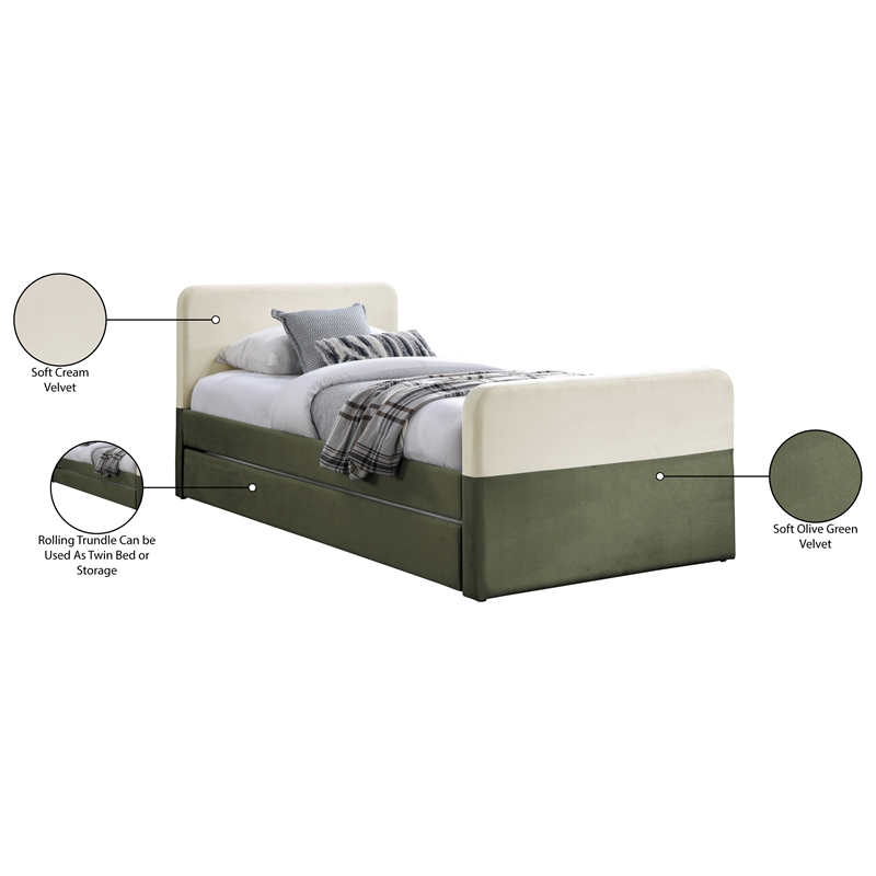 Meridian Furniture Ivy Olive Velvet Twin Trundle/Storage Bed