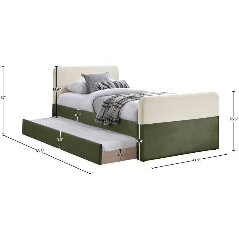 Meridian Furniture Ivy Olive Velvet Twin Trundle/Storage Bed
