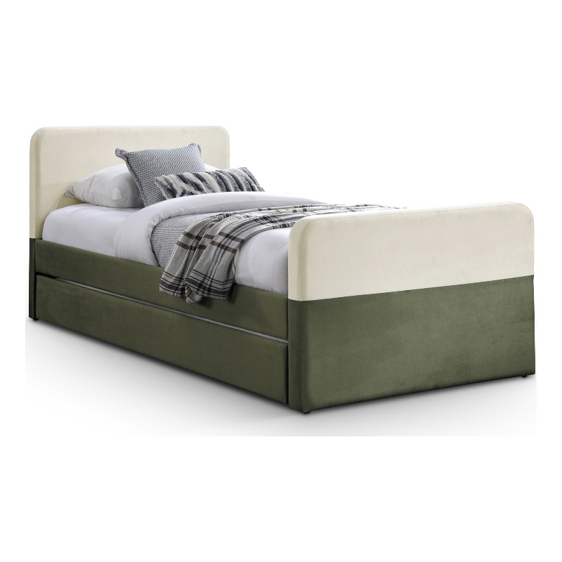 Meridian Furniture Ivy Olive Velvet Twin Trundle/Storage Bed