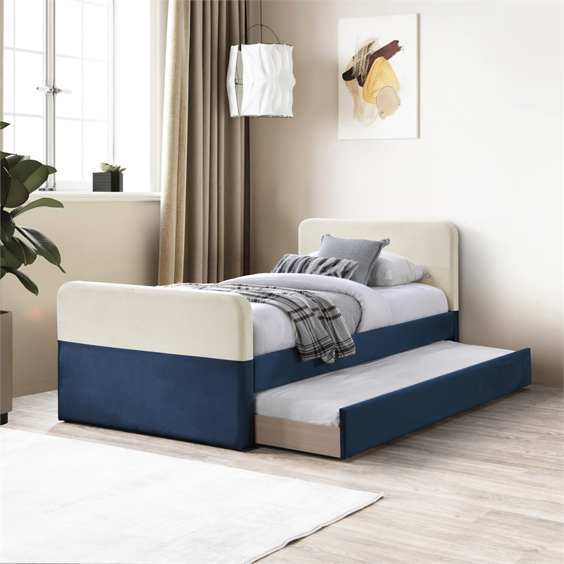 Meridian Furniture Ivy Navy Velvet Twin Trundle/Storage Bed