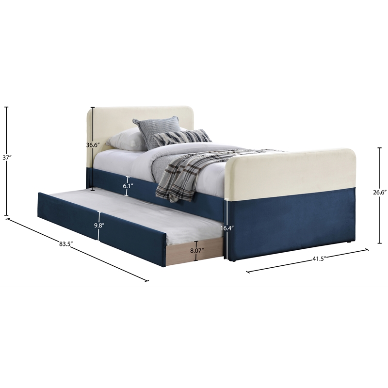 Meridian Furniture Ivy Navy Velvet Twin Trundle/Storage Bed