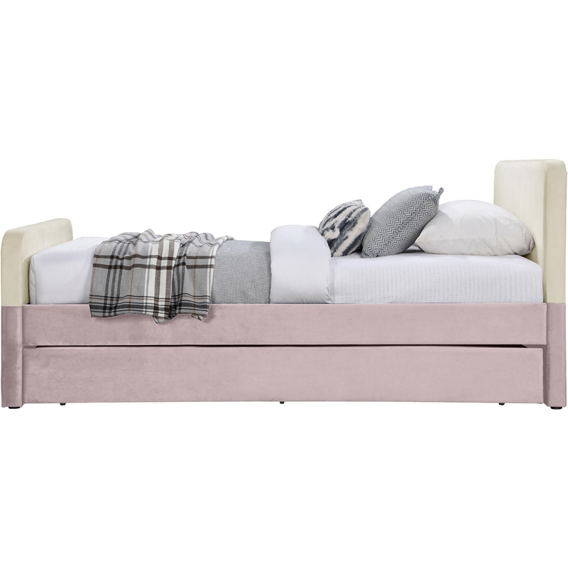 Meridian Furniture Ivy Pink Velvet Twin Trundle/Storage Bed
