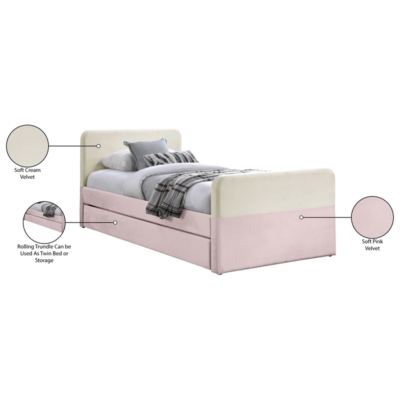 Meridian Furniture Ivy Pink Velvet Twin Trundle/Storage Bed