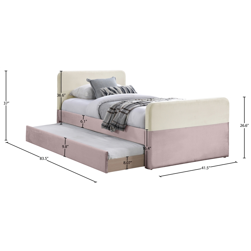 Meridian Furniture Ivy Pink Velvet Twin Trundle/Storage Bed