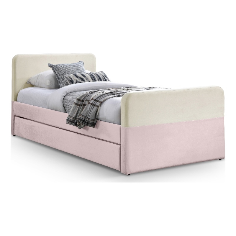Meridian Furniture Ivy Pink Velvet Twin Trundle/Storage Bed