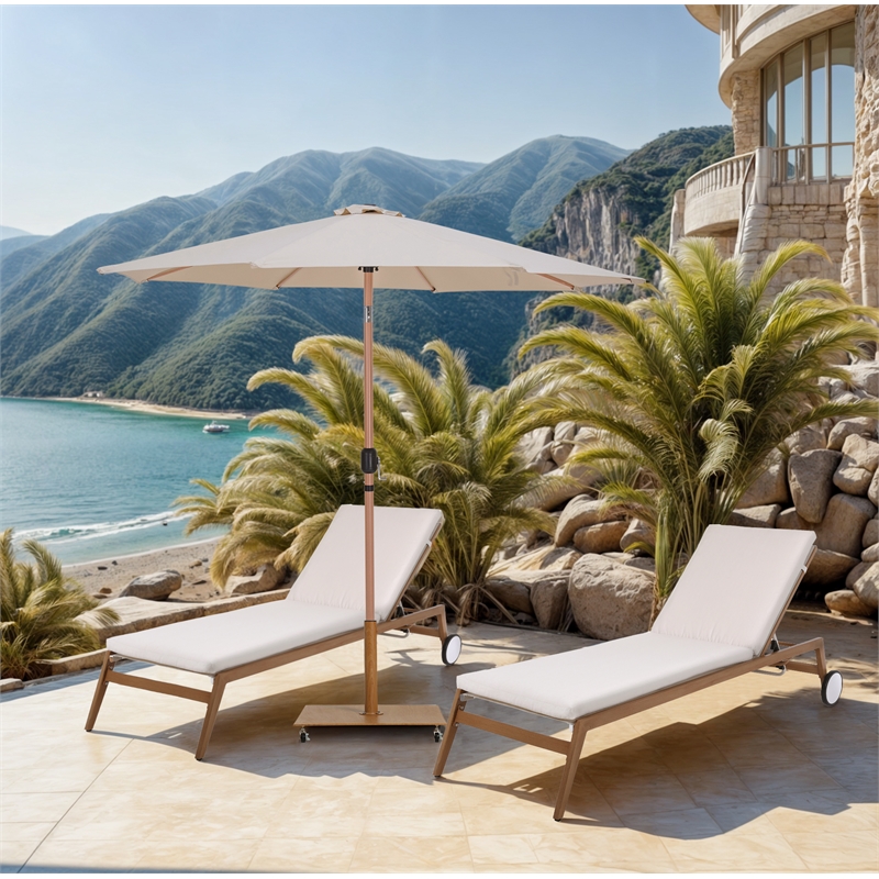 Meridian Furniture Fiji Beige Polyester Patio Umbrella with Base Set
