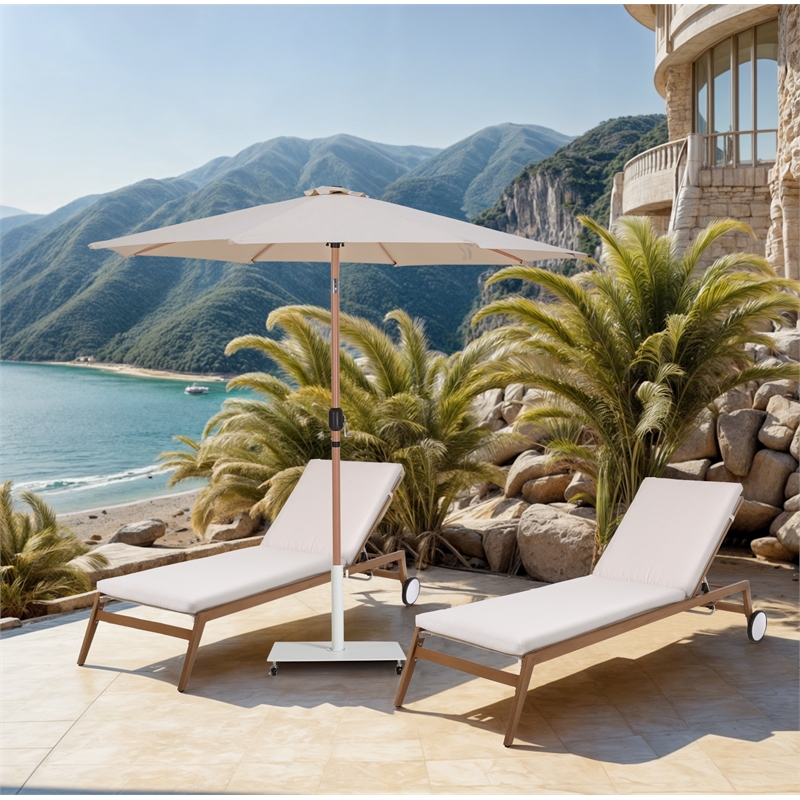Meridian Furniture Fiji Beige Polyester Patio Umbrella with Base Set