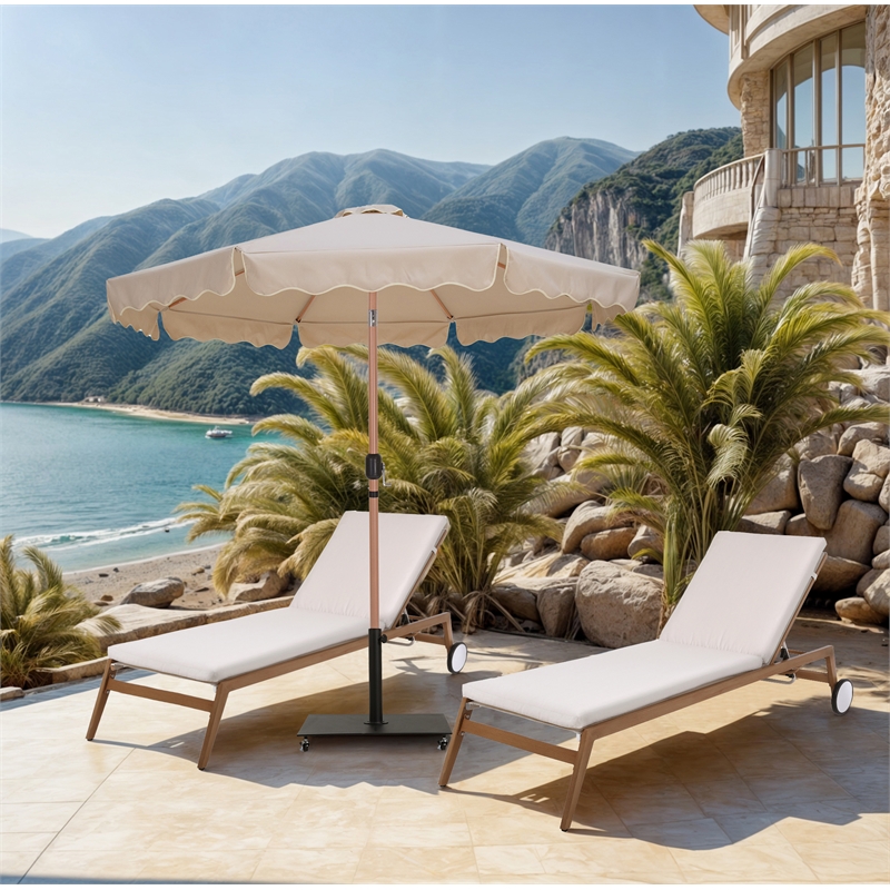 Meridian Furniture Amalfi Beige Polyester Patio Umbrella with Base Set